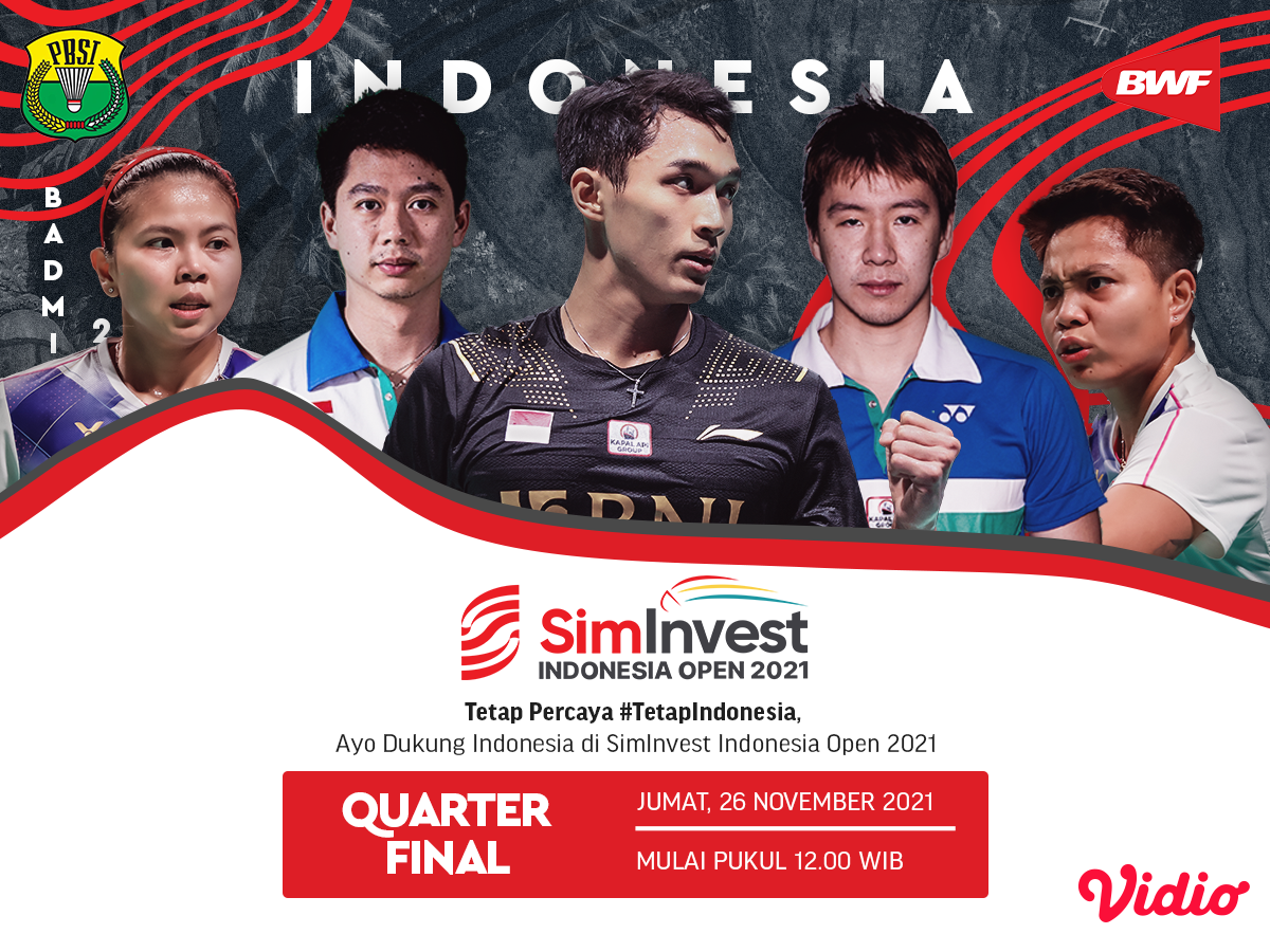 Link Live Streaming Indonesia Open 2021 Perempat Final, Jonatan Christie Vs Antonsen Vidio